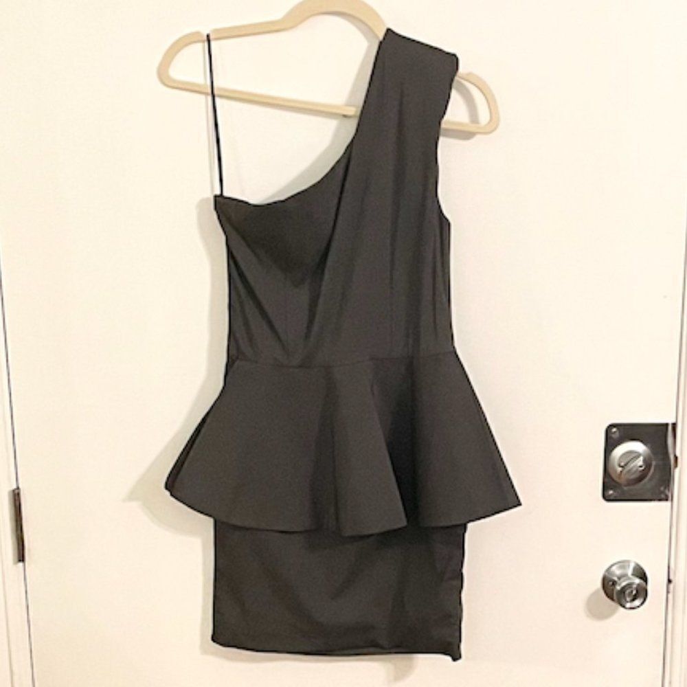 Caribbean Queen One-Shoulder Peplum Mini Cocktail Dress Gray (Size S)